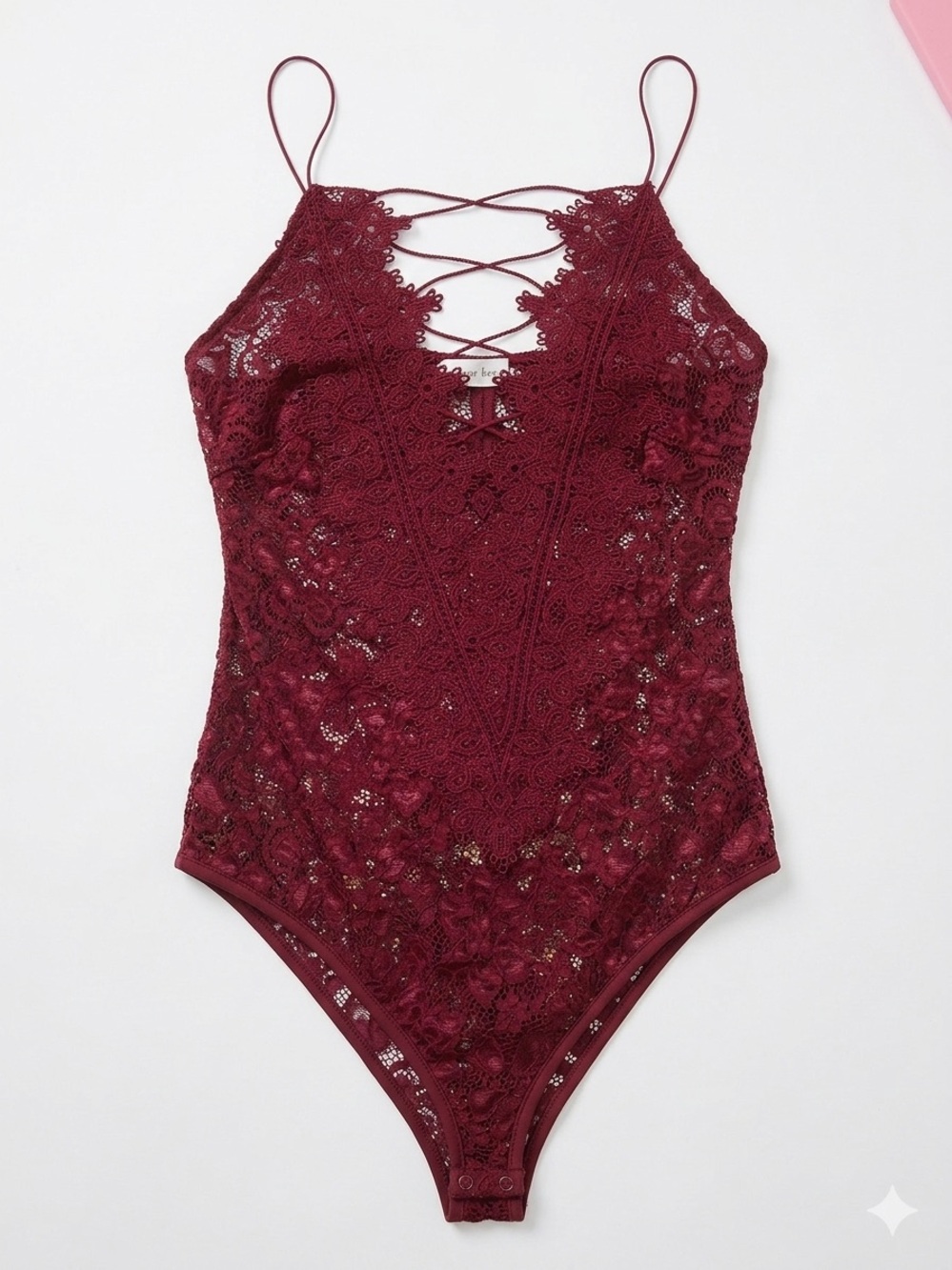 Olive Tree- Lace Strappy Bodysuit in Deep Wine